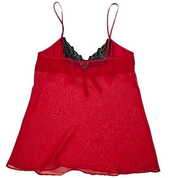 Fantasies Pajama Top Womens Large Red Mesh Black Lace Rhinestone Sleep Cami - Picture 2 of 12